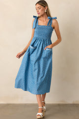 Picnic in The Park Blue Polka Dot Midi Dress