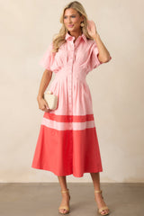 The Diner Downtown Pink Cotton Midi Shirt Dress
