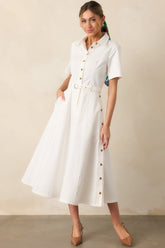 Making It Right White Cotton Belted Maxi Dress