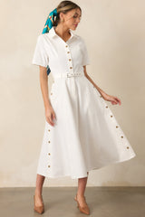Making It Right White Cotton Belted Maxi Dress