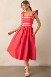 Exploring New Cities Tomato Red Cotton Midi Dress