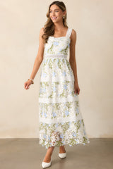 Spring Romance Ivory Floral Embroidered Maxi Dress