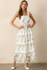 Spring Romance Ivory Floral Embroidered Maxi Dress