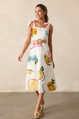Take A Chance Cotton Ivory Tropical Fruit Print Midi Dress