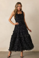 Something Good Black Floral Applique Maxi Dress