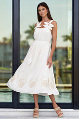 Living In The Moment Ivory Linen Blend Embroidered Maxi Dress