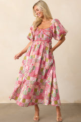 In My Free Time Pink Cotton Patchwork Maxi Dress