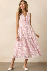 Something Nice Light Pink Floral Embroidered Midi Dress