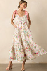 Invite Only Light Pink Multi Floral Embroidered Eyelet Midi Dress