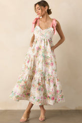 Invite Only Light Pink Multi Floral Embroidered Eyelet Midi Dress