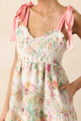 Invite Only Light Pink Multi Floral Embroidered Eyelet Midi Dress