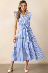 Feeling Free Blue Stripe Cotton Flutter Sleeve Maxi Dress