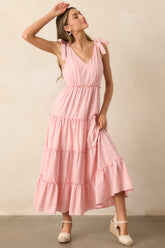 Half Past Sunset Rose Pink Cotton Tiered Maxi Dress