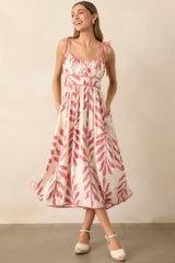 Peaceful Palms Pink Tropical Print Midi Dress