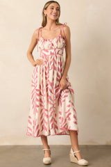 Peaceful Palms Pink Tropical Print Midi Dress