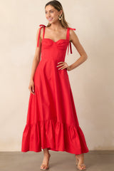 The Best Is Yet To Come Red Padded Bustier Maxi Dress