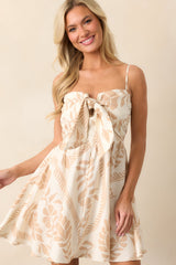Escape Reality Beige Tropical Floral Mini Dress