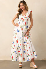 In The Breeze White Cotton Coastal Print Maxi Dress