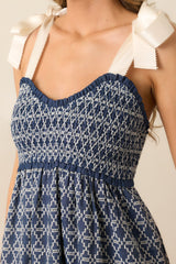 The Felicity Dark Wash Chambray Cotton Embroidered Maxi Dress