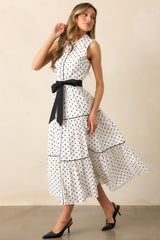 Where We Left Off White Cotton Polka Dot Maxi Shirt Dress