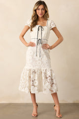 Made You Look Ivory Floral Embroidered Midi Dress