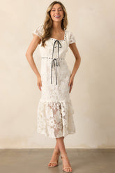 Made You Look Ivory Floral Embroidered Midi Dress