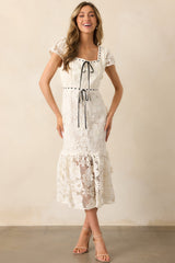 Made You Look Ivory Floral Embroidered Midi Dress