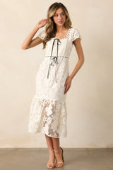 Made You Look Ivory Floral Embroidered Midi Dress