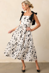 Right On Time Black Floral Embroidered Midi Dress