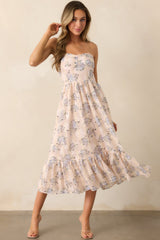 Hidden Gem Periwinkle Floral Embroidered Eyelet Strapless Midi Dress