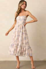Hidden Gem Periwinkle Floral Embroidered Eyelet Strapless Midi Dress
