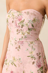Ever After Light Pink Floral Jacquard Strapless High Low Dress