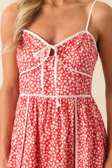 Memories Being Made Red Floral Sleeveless Midi Dress