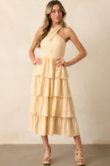 Where I Want To Be Yellow Stripe Tiered Halter Maxi Dress