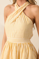 Where I Want To Be Yellow Stripe Tiered Halter Maxi Dress