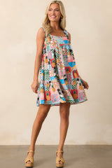 Tidal Treasures Multi Tropical Print Mini Dress