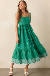 Lighthearted Mood Green Embroidered Eyelet Maxi Dress