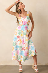 Calming Tides Ivory Multi Tropical Print Maxi Dress