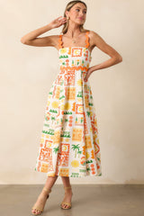 Some Fresh Air Orange Tropical Print Cotton Maxi Dress