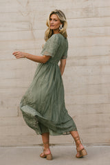 Alora Embroidered Dress in Sage