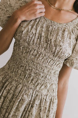 Lucille Smocked Floral Dress in Olive - FINAL SALE