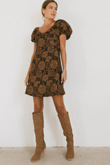 Darcella Floral Mini Dress in Brown - FINAL SALE