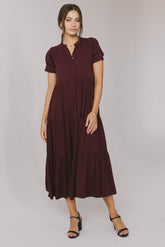Amanda Tiered Dress in Burgundy - FINAL SALE