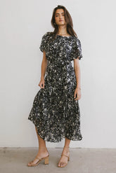 Mary Anne Floral Midi Dress in Black - FINAL SALE