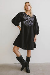 Serendipity Embroidered Midi Dress in Black - FINAL SALE