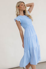 Cara Smocked Midi Dress in Blue - FINAL SALE