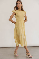 Cara Smocked Midi Dress in Yellow - FINAL SALE