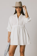 Oliver Collared Mini Dress in White - FINAL SALE