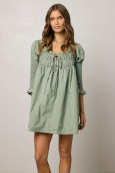 Nolan Babydoll Dress in Sage - FINAL SALE