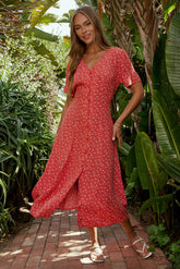 Ember Floral Midi Dress in Red